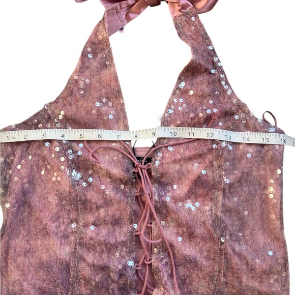 Nasty Gal Pink Sequin Lace-Up Tank Top - Picture 7 of 9